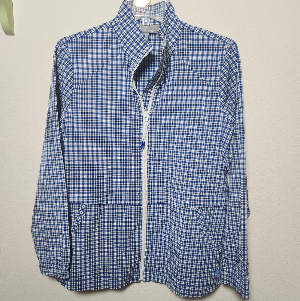 T by Talbots Zip Jacket Blue Plaid Lightweight Windbreaker Women's Medium Petite